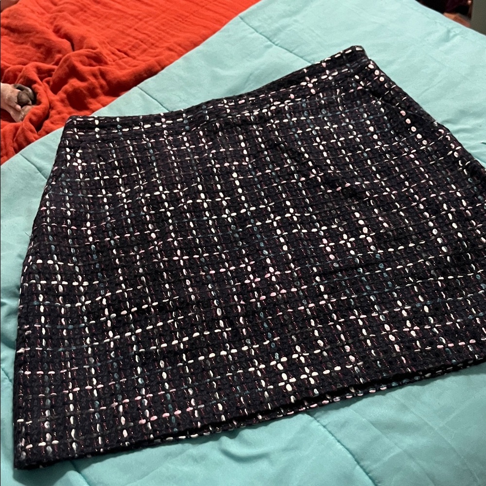LOFT Black and Pink Textured Mini Skirt